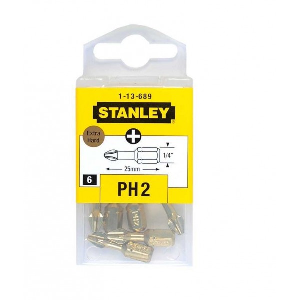 Биты "TORSION" Ph2 усиленые, 6 шт, 1/4'' 25 мм Stanley 1-13-689