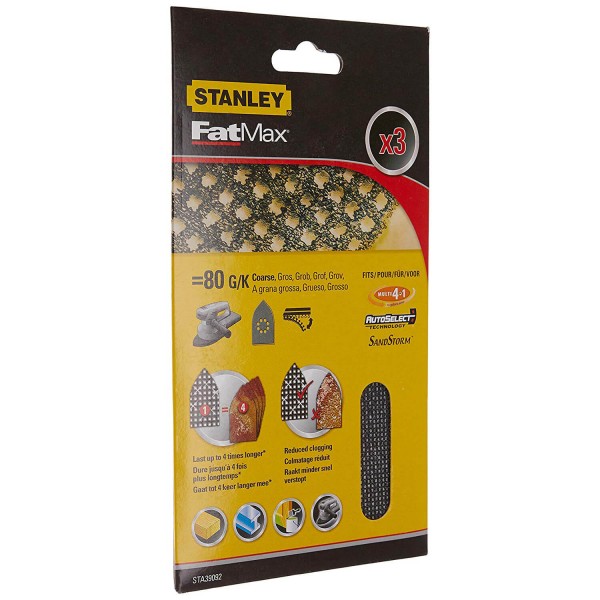 Сітка шліфовальна Stanley 100х165 мм 3 листа 80 мкм (STA39092)