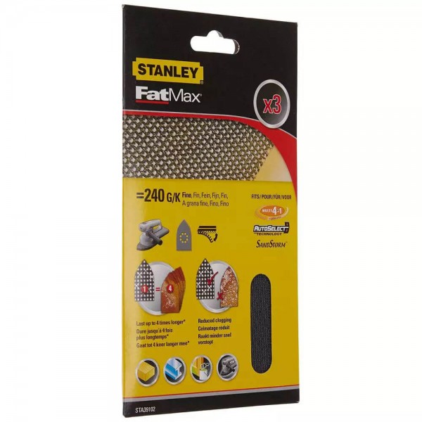 Сітка шліфовальна Stanley 100х165 мм 3 листа 240 мкм (STA39102)