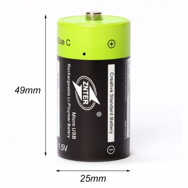 Акумуляторна батарейка ZNTER С 1,5V 3000 mAh заряд від micro USB