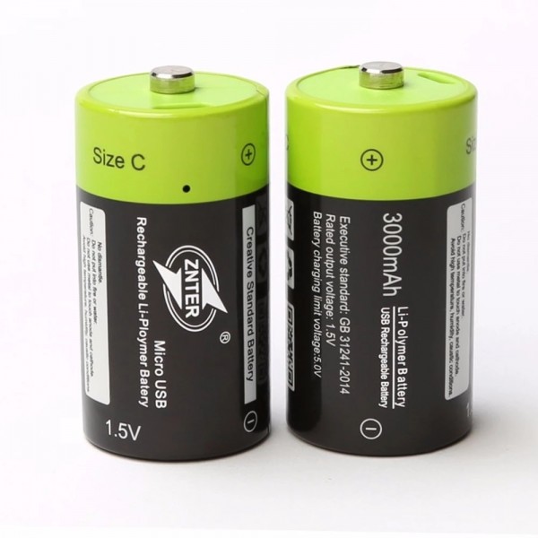 Акумуляторна батарейка ZNTER С 1,5V 3000 mAh заряд від micro USB