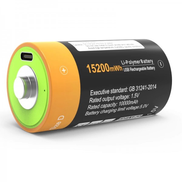 Акумуляторна батарейка ZNTER D 1,5V 10000 mAh заряд від Type C