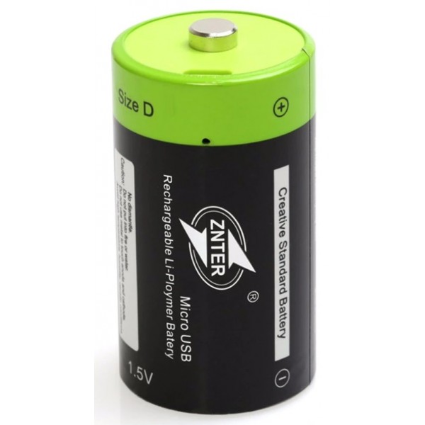 Акумуляторна батарейка ZNTER D 1,5V 4000 mAh заряд від micro USB
