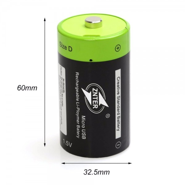 Акумуляторна батарейка ZNTER D 1,5V 4000 mAh заряд від micro USB