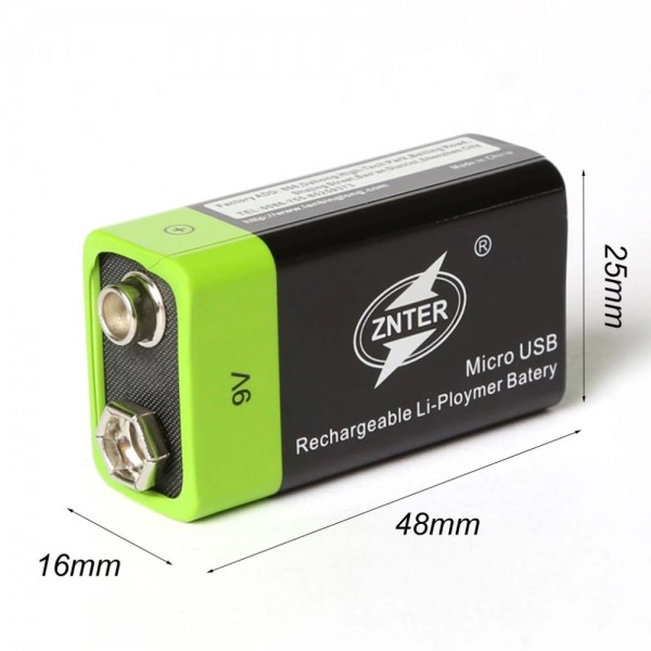 Акумуляторна батарейка ZNTER 9V 600 mAh заряд від micro USB