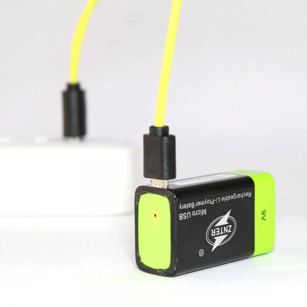 Акумуляторна батарейка ZNTER 9V 600 mAh заряд від micro USB