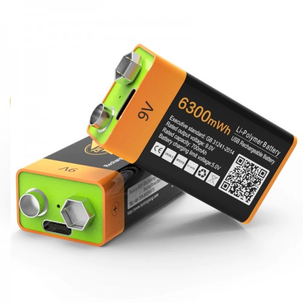 Акумуляторна батарейка ZNTER 9V 700 mAh заряд від Type C